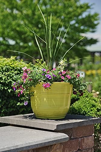 Garden Elements Indoor/Outdoor Glazed Brushed Happy Plastic Planter, Large, Bright Yellow, 15" (Pack of 2) - Image 2