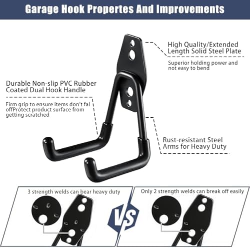 KOFANI Steel Garage Storage Hooks-16 Pack Black Heavy Duty Wall Mount Hooks - Image 3
