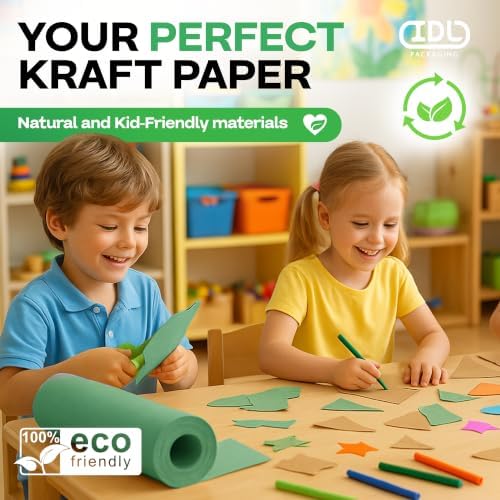 18" x 1200" (100 ft) Green Kraft Paper Roll, Pack of 4 - USA-Made Quality Craft Paper for Gift Wrapping, Kids' Arts & Crafts, School Projects - 100% Recycled, 50 lb Natural Material by IDL Packaging - Image 5