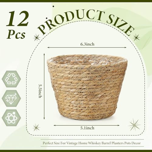 AceOrbit 12 Pcs Wicker Plant Basket Bulk with Liners Woven Planter Baskets Bulk for Indoor Outdoor Seagrass Plants Woven Wicker Baskets for Flower Pots Cover and Room Decor (Medium,Rustic) - Image 3