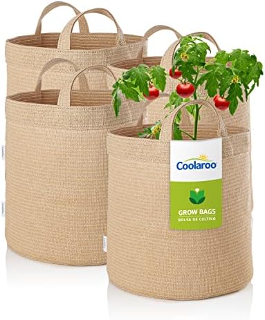 Coolaroo 4-Pack 10 Gallon Heavy Duty Plant Tomato Potato and Other Vegetables and Fruits Breathable Fabric Grow Planter Pot Bag with Handles, Desert Sand by Coolaroo