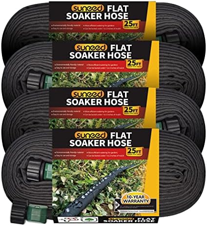 4-Pack Flat Soaker Hose 25FT for Garden Beds Linkable by SuneedDirect