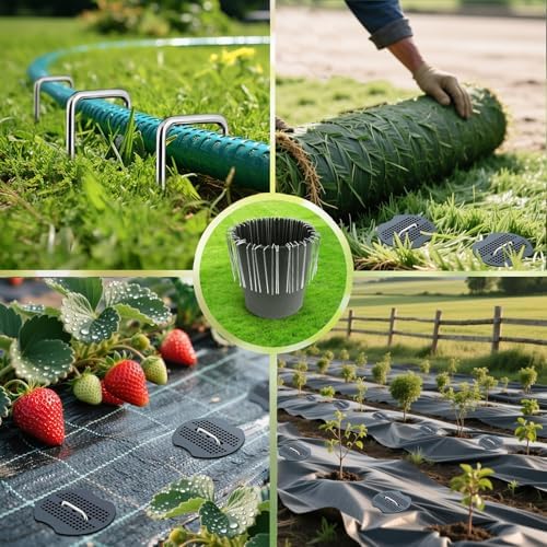 6 Inch Landscape Staples Set, 11 Gauge Galvanized U-Shaped Garden Stakes (200 Pack) with 200 Gaskets, Hook Tool & Rubber Mallet for Weed Fabric & Landscaping - Image 5