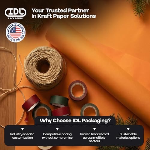 48" x 1200" (100 ft) Orange Kraft Paper Roll, Pack of 4 - USA-Made Quality Craft Paper for Gift Wrapping, Kids' Arts & Crafts, School Projects - 100% Recycled, 50 lb Natural Material by IDL Packaging - Image 7