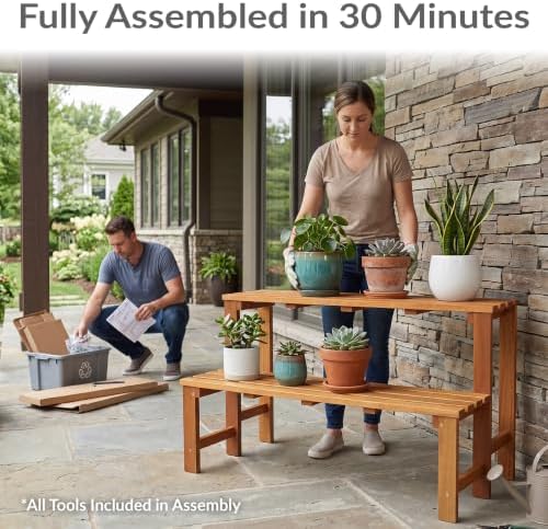 Sunnydaze 2-Tier Wooden Plant Stand for Indoor or Outdoor Use, 47” W - Image 2