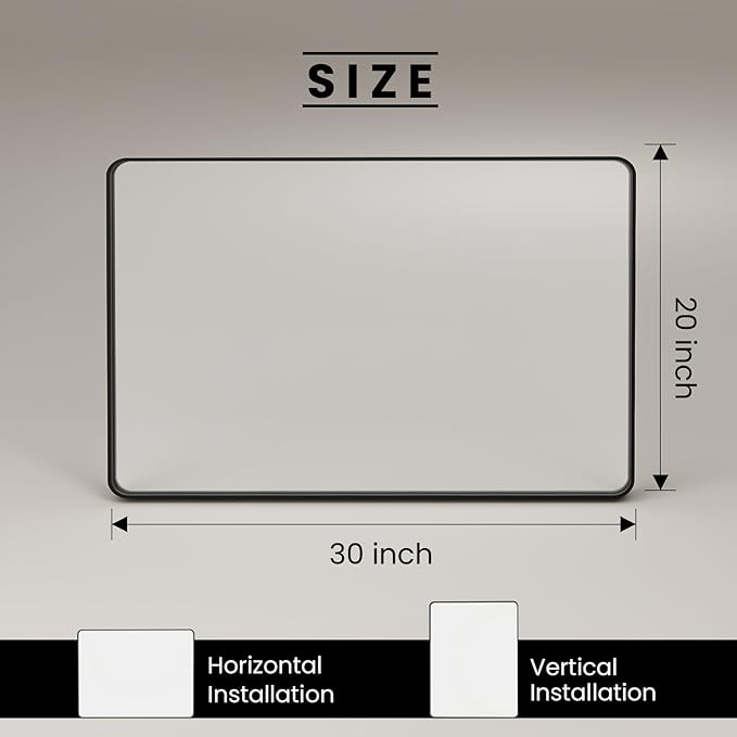 Black Bathroom Mirror, Black Metal Framed Mirror for Wall, Rounded Rectangle Matte Bathroom Vanity Mirror with Tempered Glass, Anti-Rust, Horizontal/Vertical
