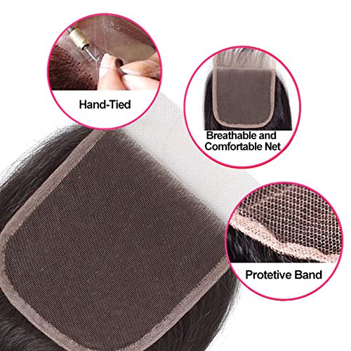 Body Wave 3 Bundles with Closure 100% Unprocessed Brazilian Body Wave Human Hair Weave with 4x4 Free Part Lace Closure Natural Color (14 16 18+12,Bundles with Closure)