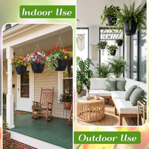 10 Pack Plastic Hanging Planter Bulk 10 inch Black Hanging Baskets - Image 5