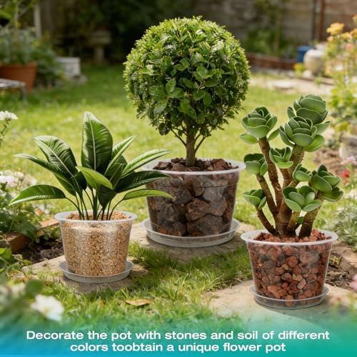 10 Inch Clear Nursery Pots with Drainage and Sacuers, 4 Pack Plastic Pots for Plants Indoor Outdoor, Large Clear Pots for Flowers, Succulents (10inx4pcs) - Image 6