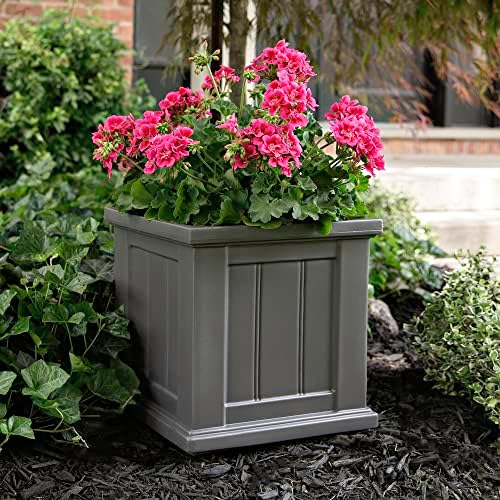 Mayne Cape Cod 14in Square Planter - Graphite Grey - 14in x 14in x 14in - Polyethylene - Built-in Water Reservoir (4836-GRG) - Image 4