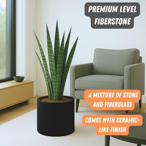 Fox & Fern Large Planter for Indoor or Outdoor, Matte Black, 14.6 Inch - Image 2