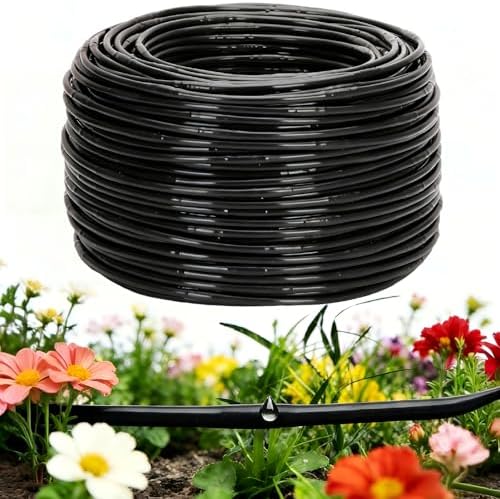 1/4" Drip Irrigation Tubing with 6" Emitter Spacing, (500 Ft Roll) Hydroponics Dripline with Built-in 0.5 GPH Dripper, Drip Line for Irrigation, Garden Beds and Greenhouses (Black) by Vikua