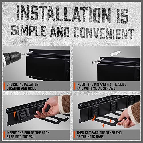 HORUSDY 64-Inch Heavy Duty Garage Organization Rack, 14 Packs Max Load 600LB, 4 Packs Rails and 9 Adjustable Hooks, Tool Organizer Rack with Heavy Double Hooks Tracks - Image 5