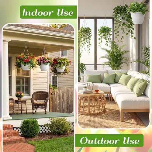 10 Pack 11 Inch Plastic Hanging Planter Bulk White Hanging Baskets for Plants with Drainage Trays Self Watering Plant Pot Outdoor Indoor Planter for Garden, Balcony, Porch, Patio Decor - Image 5
