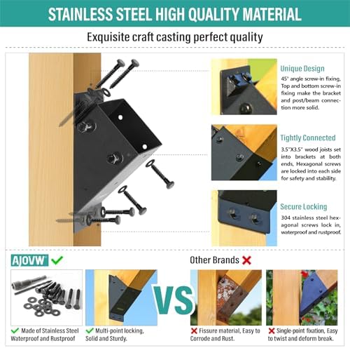 4Pcs 45 Degree Pergola Angle Support Brackets, 4x4 Wood Connector - Image 3