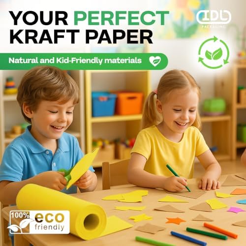 24" x 1200" (100 ft) Yellow Kraft Paper Roll, Pack of 2 - USA-Made Quality Craft Paper for Gift Wrapping, Kids' Arts & Crafts, School Projects - 100% Recycled, 50 lb Natural Material by IDL Packaging - Image 5