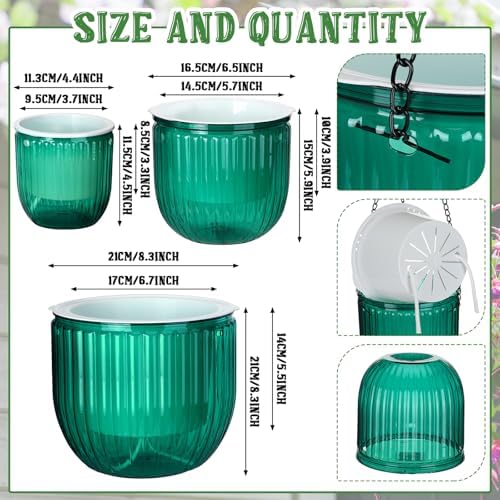 3 Pcs 8.3'' 6.5'' 4.5'' Hanging Self Watering Pot for Indoor Plant, Emerald - Image 2