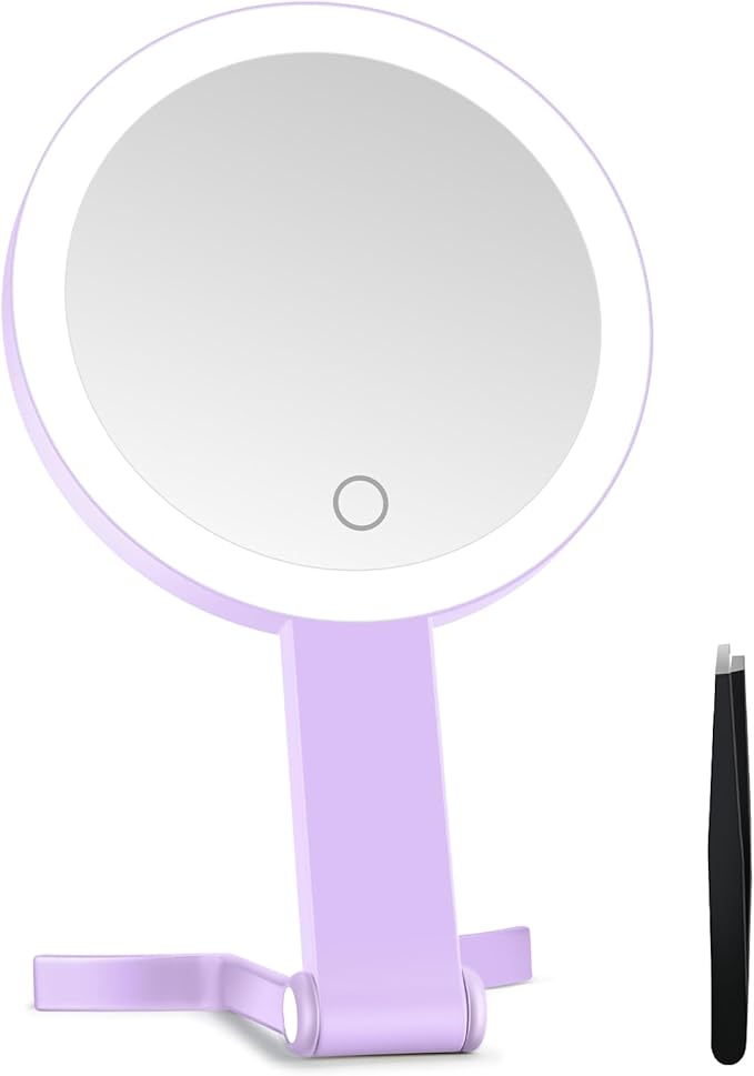 Lighted Makeup Mirror, 30X Magnifying Mirror with Light, Hanging and Handheld Mirror with Handle, Purple