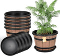 14 Inch Whiskey Barrel Planters with Drainage Holes & Saucer, 5 Pack Plastic Plant Pots with Wine Barrel Design, Flower Pots for Indoor Outdoor Balcony by Unknown