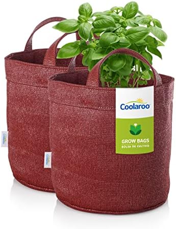 Coolaroo 2-Pack 5 Gallon Heavy Duty Plant/Vegetable/Herb/Fruit Breathable Fabric Grow Planter Pot Bags with Handles, Brick by Coolaroo