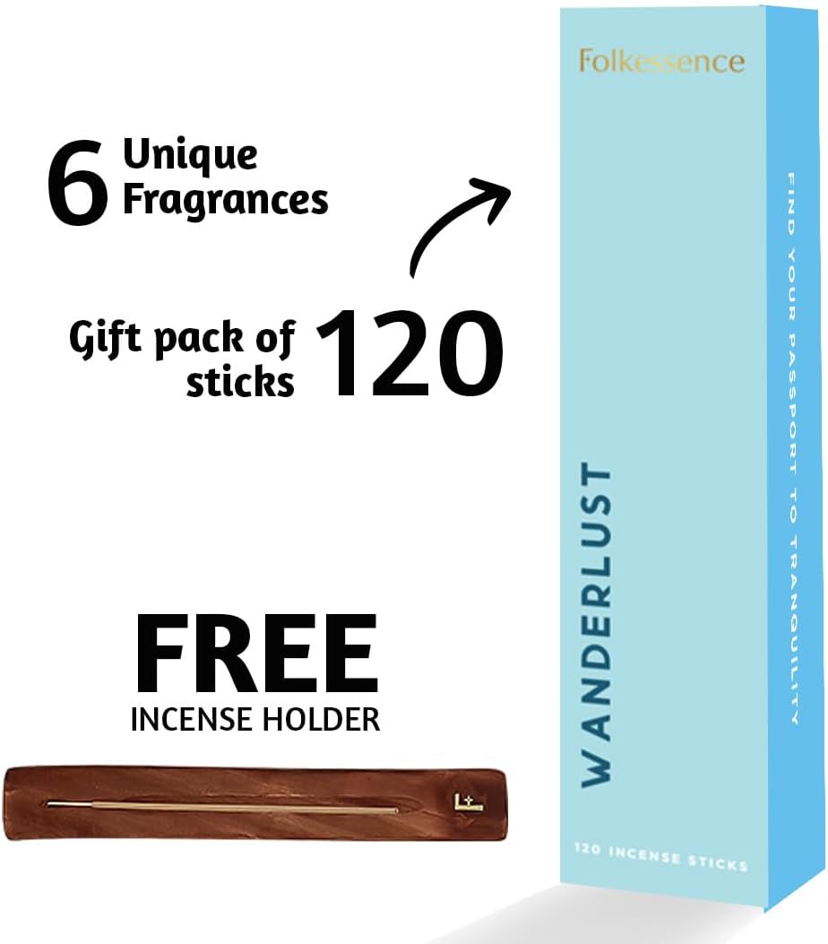 Folkulture Incense Stick with Holder for Gift | Set of 6-120 Organic Fall Insence-Sticks with 45 Mins Burn Time | Non Toxic Coconut Insense Sticks or Fall Scents, Coffee, Rose | Travel Incensios