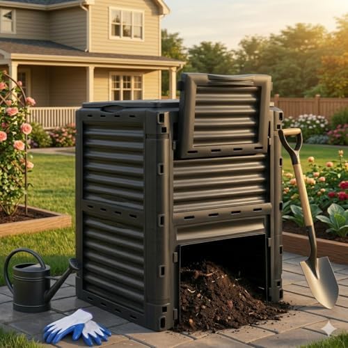 F2C 80Gal Compost Bin with Gloves, Large Outdoor Compost Box, Flip Lid & Bottom Exit Door, Aerating BPA Free Composter for Backyard Garden (Black) - Image 2