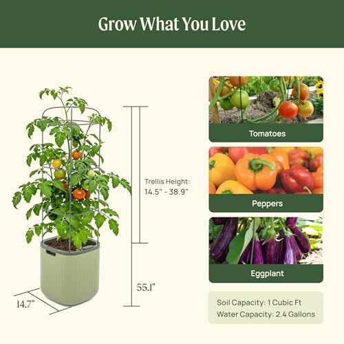 Vego garden Planters for Outdoor & Indoor Plants, Large Plant Pots with Self Watering, 55" Tall Large Plant Pots with Steel Trellis for Flowers Plants Decor Sage Green - Image 2