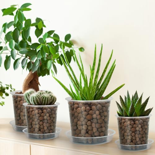FUIJOL 4/5/6/7 Inch Clear Nursery Pots for Plants with Sacuers 60 Pack, Plastic Flower Pots with Drainage Holes, Variety Pack Seedlings Garden Pot for Indoor Outdoor (4+5+6+7 inch) - Image 6