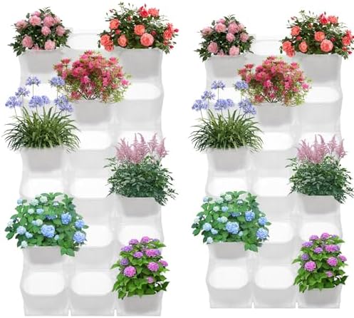 36-Pot Wall Mounted Planter – Vertical Wall Planter with Water Storage Layer, Stackable Flower Pot Holder for Indoor Outdoor Garden Balcony (12 * 3-Pot) (White) by kunghei