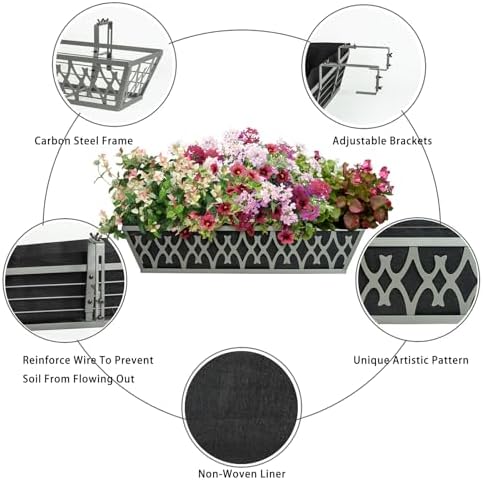 4 Pack 30 Inch Window Boxes Planters Railing Planter Box with Adjustable Brackets & Non-Woven Fabric Plant Grow Bags Deck Railing Planter Boxes Balcony Hanging Flower Box for Outdoor Plants - Image 3