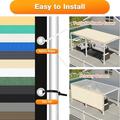 Artpuch Outdoor Pergola Shade Cover 8' X 16' Sun Shade Cloth with Grommets, 90% UV Protection Canopy Patio Privacy Screen (Customized Available) GN107, Cream - Image 5