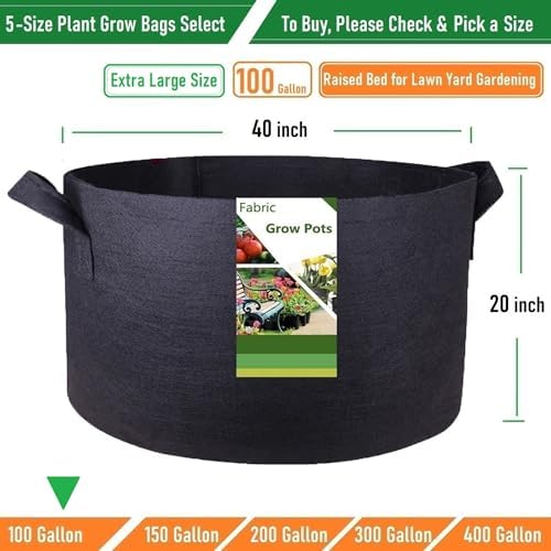100 Gallon Big Raised Garden Bed Bag (40x20 inch) Large Plant Grow Bag for Tomato,Potato Planter,Herbs Veggies Planter,Flower Bed,Plant Container,Yard Waste,Lawn Debris,Leaf Bag with Gardening Gloves - Image 3