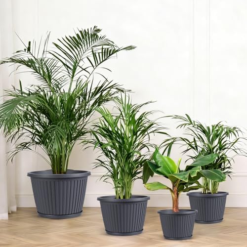 12-inch-Planters-for-Outdoor-Plant，Plastic Indoor Flower Pots with Drainage Holes & Saucer, 4 Packs Decorative Garden Pots for Plantfor Home Porch Decor - Image 6