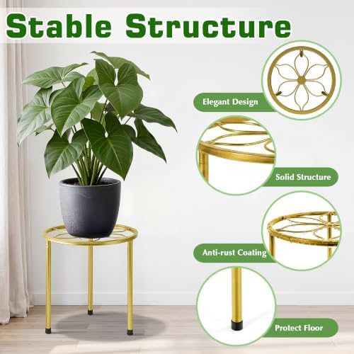 VECELO Metal Plant Stands Set of 5, Multiple Heavy Duty Flower Pot Stand, Round Plant Holder, Gold - Image 5