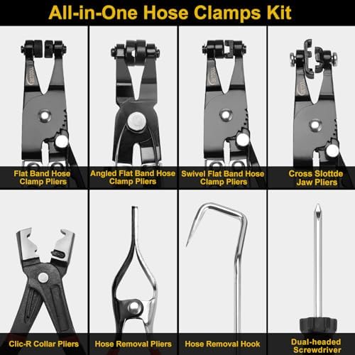 BETOOLL 9pc Hose Clamp Pliers, with Flexible Wire Long Reach Hose Clamp Clic R Type Swivel Jaw and Flat Band Pliers for Coolant Radiator Heater/Water Hose (Black) - Image 3