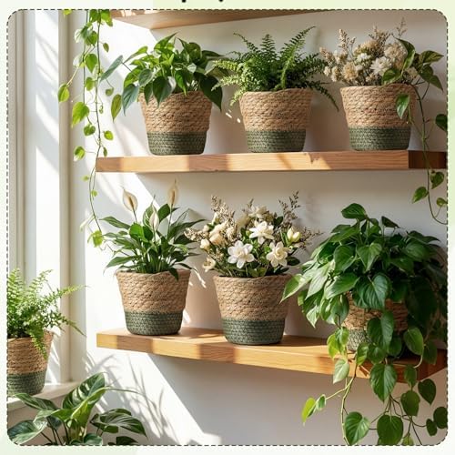 AceOrbit 24 Pcs Wicker Plant Basket Bulk with Liners Woven Planter Baskets Bulk for Indoor Outdoor Seagrass Plants Woven Wicker Baskets for Flower Pots Cover and Room Decor (Small,Farmhouse) - Image 2