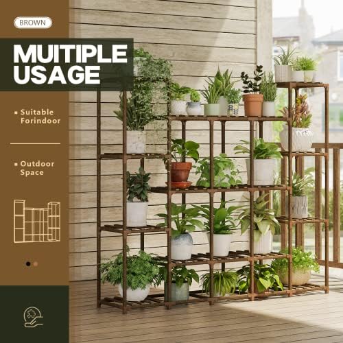 Bamworld Large Plant Shelf Indoor Plant Shelf Outdoor Tall Wood Plant Holder for Living Room Multiple Plants Patio Balcony Garden 17 Pots - Image 2