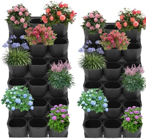 36-Pot Wall Mounted Planter – Vertical Wall Planter with Water Storage Layer, Stackable Flower Pot Holder for Indoor Outdoor Garden Balcony (12 * 3-Pot) (Black) by kunghei