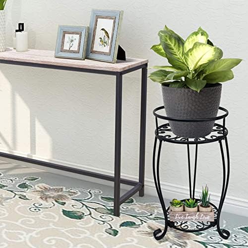 CASIMR 2 Tier Plant Stand, 19.2 inch Tall Metal Potted Holder Rack,Indoor Outdoor Multiple Flower Pot Shelf Rustproof Iron Garden Container for Garden Patio Living Room Corner Balcony, Black - Image 2