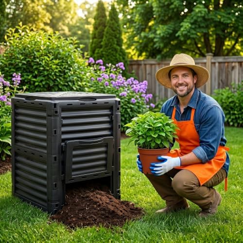 JupiterForce Garden Compost Bin 80 Gallon (300 L) from BPA Free Material, Large Composting Bin Outdoor Composter with Gloves, Easy Assembling, Fast Creation of Fertile Soil, Lightweight, Black - Image 2