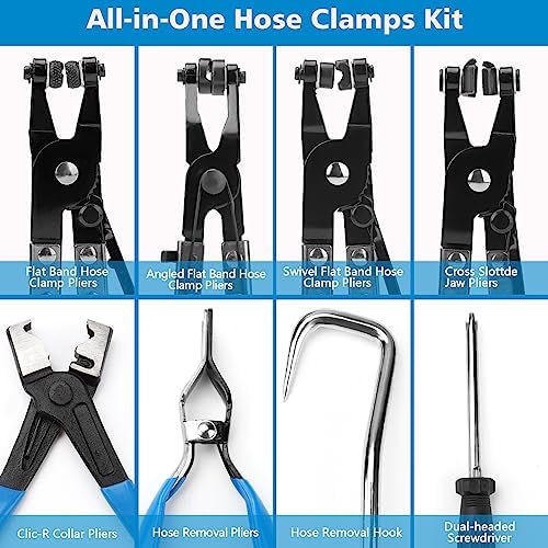 BETOOLL 9pc Hose Clamp Pliers, Professional Automotive with Flexible Wire Long Reach, Clic R Type Swivel Jaw and Flat Band Pliers for Coolant Radiator Heater/Water Hose (Blue) - Image 3
