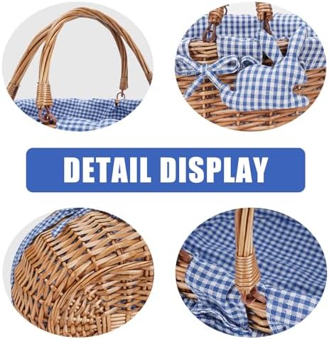 G GOOD GAIN Wicker Picnic Basket with Double Folding Handles,Willow Picnic Hamper,Natural Hand Woven Easter Basket,Easter Eggs and Candy Basket,Bath Storage,Gift Packing Basket.Blue - Image 4