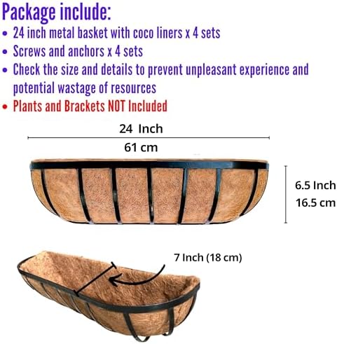 LaLaGreen Flower Wall Planter (24 in, 4 Pack) Black Coco Liner Window Box - Image 2