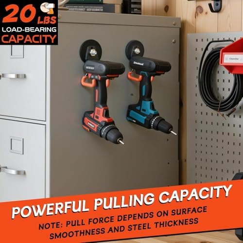 ULIBERMAGNET New Upgraded Heavy Duty Magnetic Garage Hooks,6 Pack Strong Large Magnet Hooks for Power Drill,Garden Tools,Hose,Pegboard,Garage, Workshop,Magnetic Storage Hook for Hanging(Orange) - Image 6