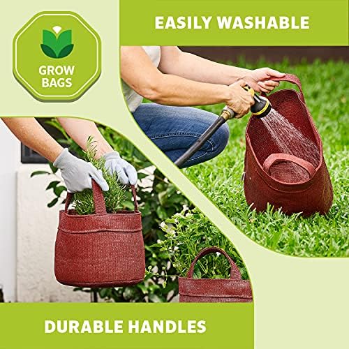 Coolaroo 4-Pack 5 Gallon Heavy Duty Plant/Vegetable/Herb/Fruit Breathable Fabric Grow Planter Pot Bags with Handles, Brick - Image 5