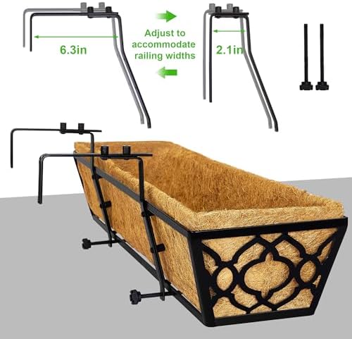 Y&M Deck Railing Planter Boxes, Adjustable Balcony Planter for Outdoor Plants, Metal Railing Planter Box for Deck, Fence and Porch, Window Boxes Outdoor, Sturdy Hanging Planter-24inch 2pcs - Image 4