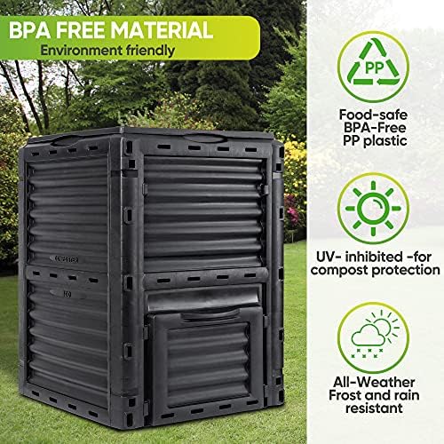JupiterForce Garden Compost Bin 80 Gallon (300 L) from BPA Free Material, Large Composting Bin Outdoor Composter with Gloves, Easy Assembling, Fast Creation of Fertile Soil, Lightweight, Black - Image 3