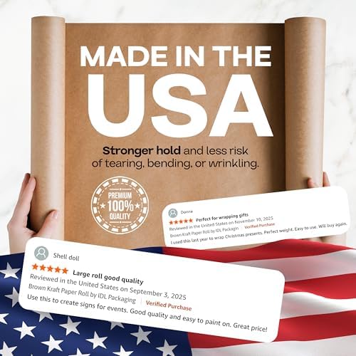 Brown Paper Roll 18" x 1800" (150 feet), Pack of 6 - USA-Made 50lb Thick Kraft Paper for Packing, Moving, Shipping, Wrapping, and Crafts/Arts - 100% Recycled Natural Material by IDL Packaging - Image 3