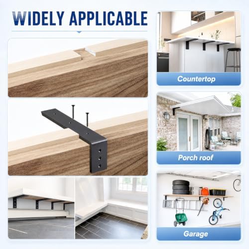WINKER Countertop Support Bracket 6 Pack Heavy Duty 3/8" Thick Hidden L Shelf Bracket 10" x 6" x 2.5" Metal Corbels for Quartz/Granite/Wood/Concrete/Laminate Countertops, Black - Image 7