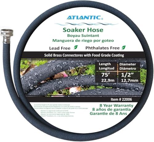 Atlantic Soaker Hose 75 FT x1/2" Garden Soaker Hose, Water Seeper Hoses for Foundation Watering, Garden Beds, Garden, Lawn and Plants by Atlantic